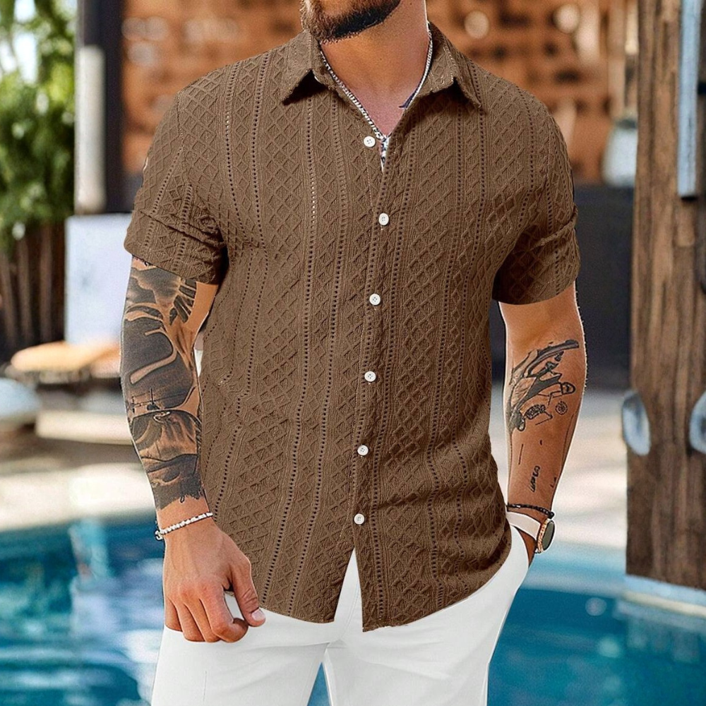 Geometric Jacquard Short Sleeve Casual Shirt