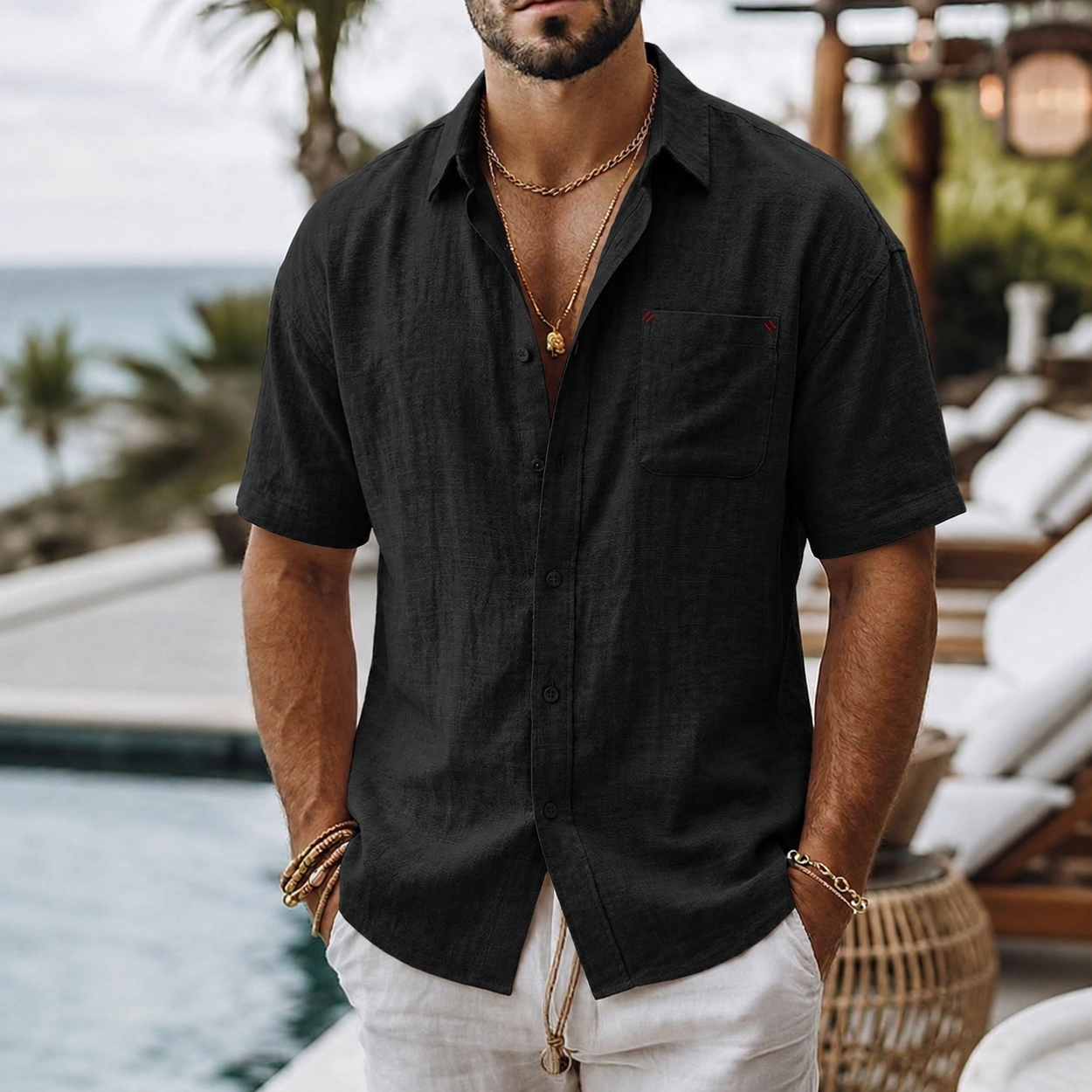 Classic Collared Short Sleeve Shirt For Men