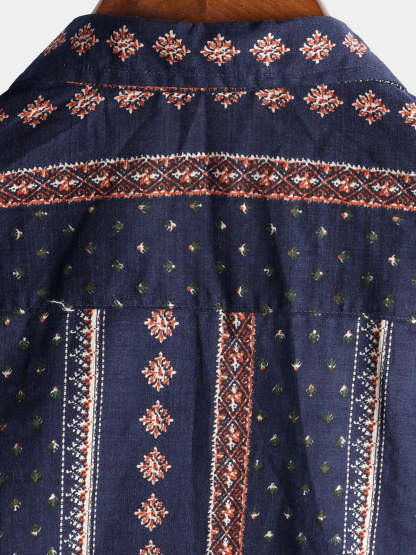 Men Retro Button Up Short Sleeve Shirt-Vacay Outfit