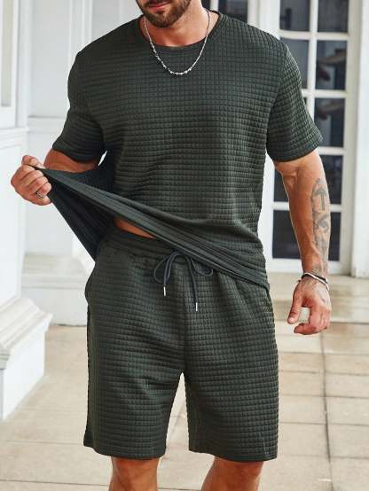 Solid Colored Tee And Drawstring Shorts-Vacay Outfit