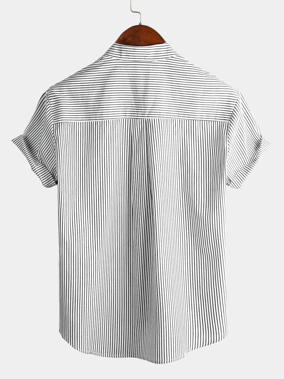 Men Stand Collar Striped Short Sleeve Shirt-Vacay Outfit