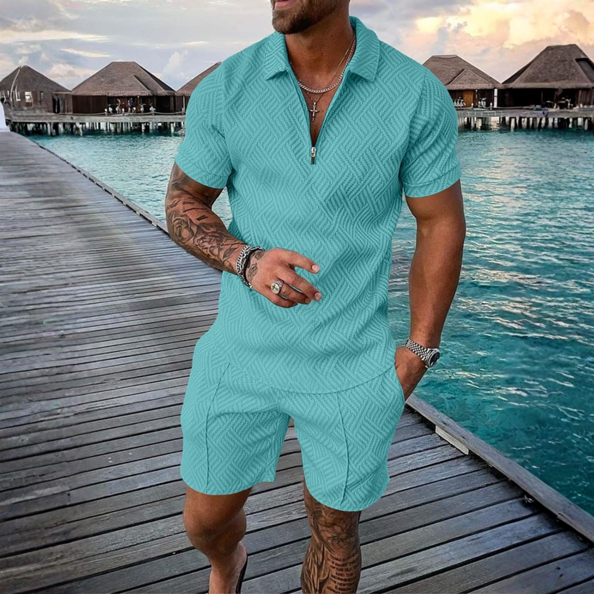 2 Pieces Casual Short Sleeve Shirt And Short Outfit Set