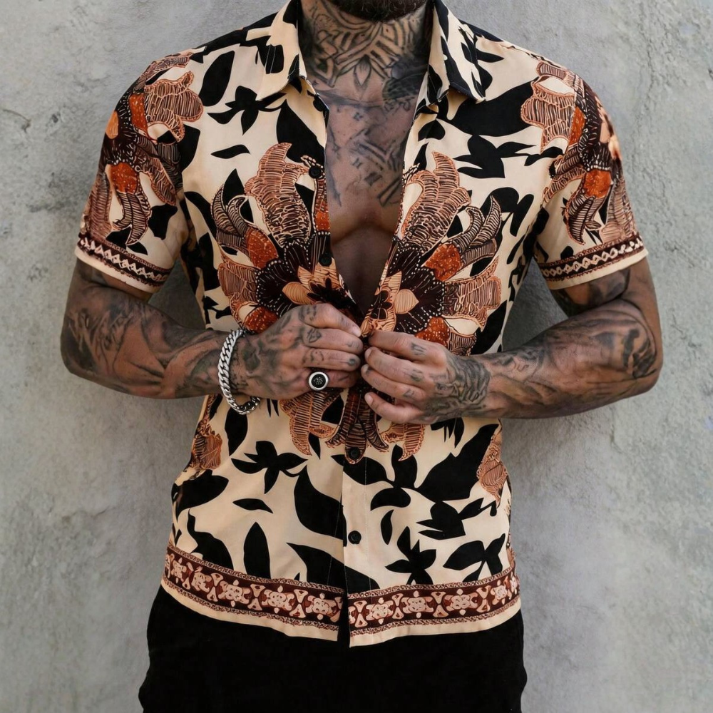 Bohemian Floral Hawaiian Short Sleeve Beach Vacation Shirt For Men