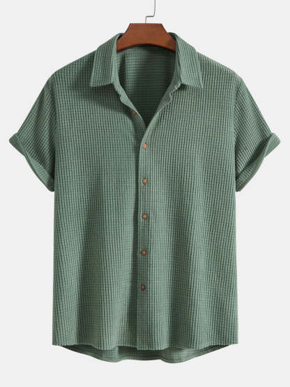 Waffle Button Up Shirt And Shorts-Vacay Outfit