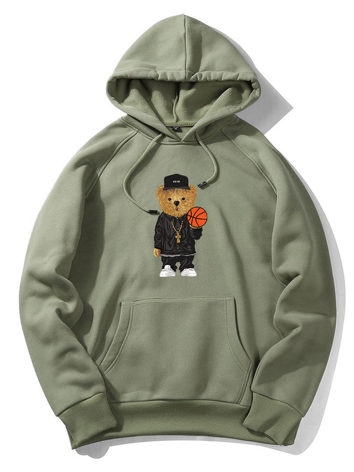 Basketball Bear Print Hoodie-Vacay Outfit
