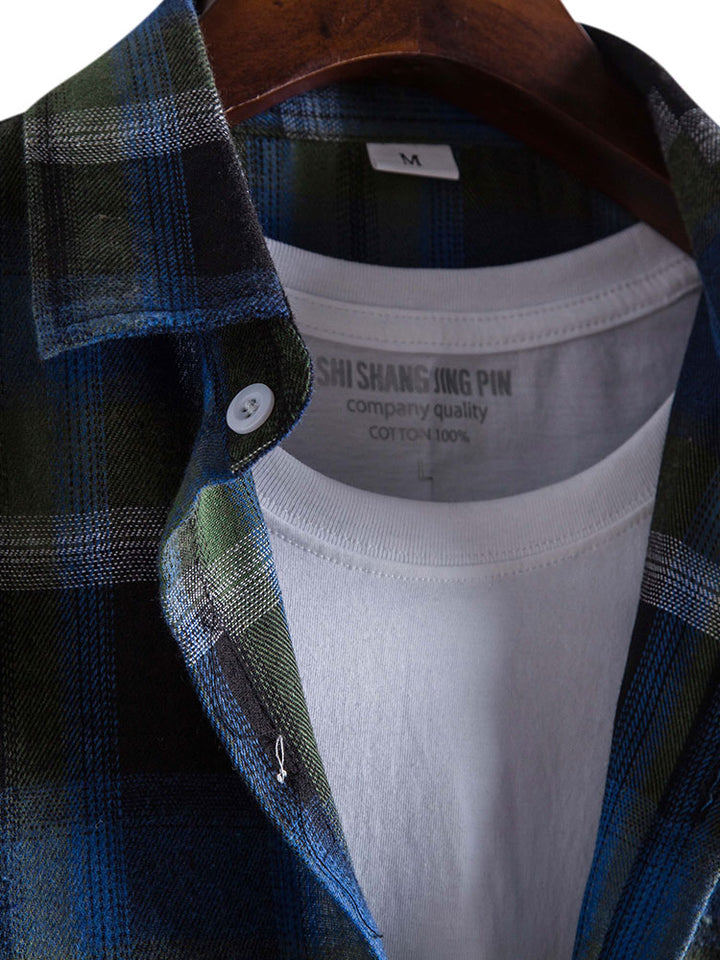 Men's Plaid Button Up Shirt-Vacay Outfit