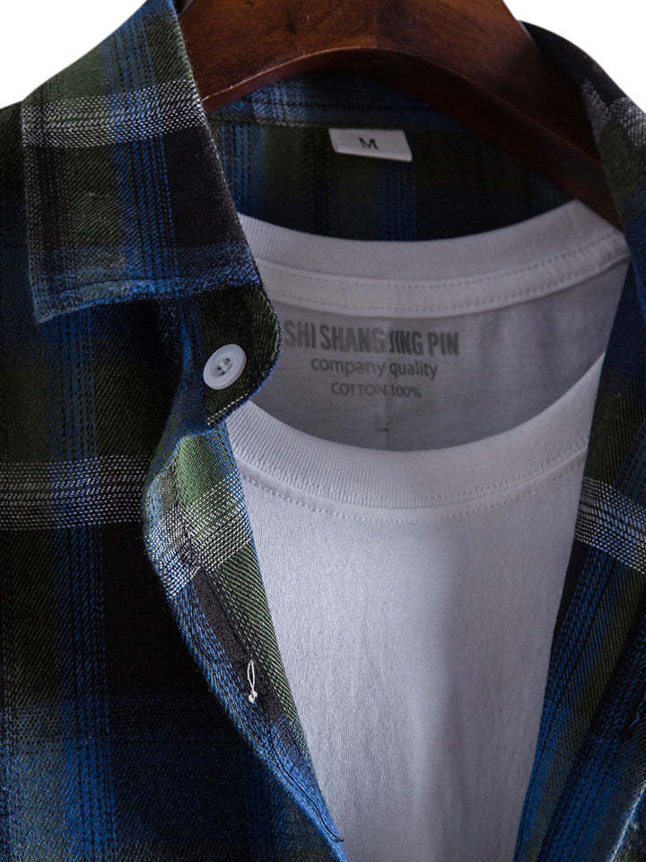 Men's Plaid Button Up Shirt-Vacay Outfit