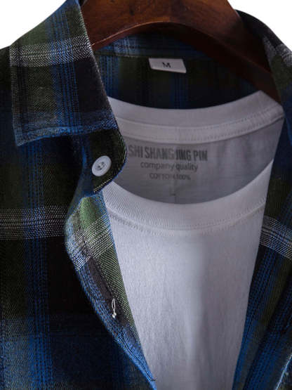 Men's Plaid Button Up Shirt-Vacay Outfit