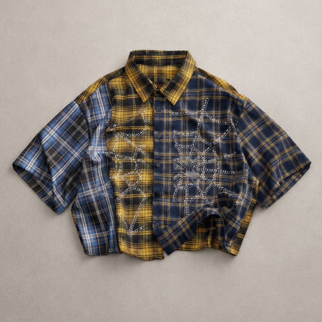 Casual Rhinestone Embellished Plaid Printed Shirt For Men