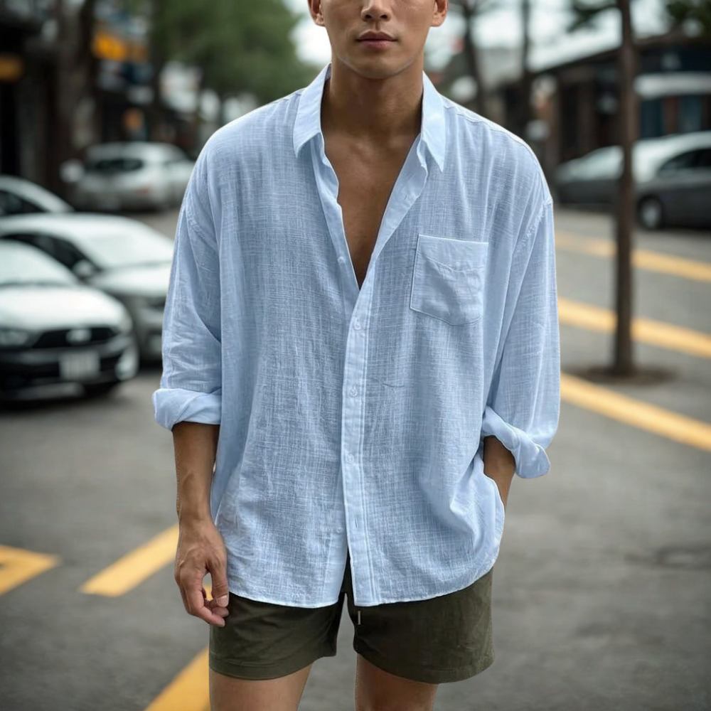 Plus Size Long Sleeve Single Pocket Loose Casual Autumn Shirt For Men