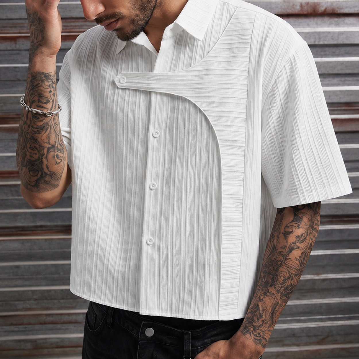 Loose Fit Short Sleeve Streetwear Shirt For Men