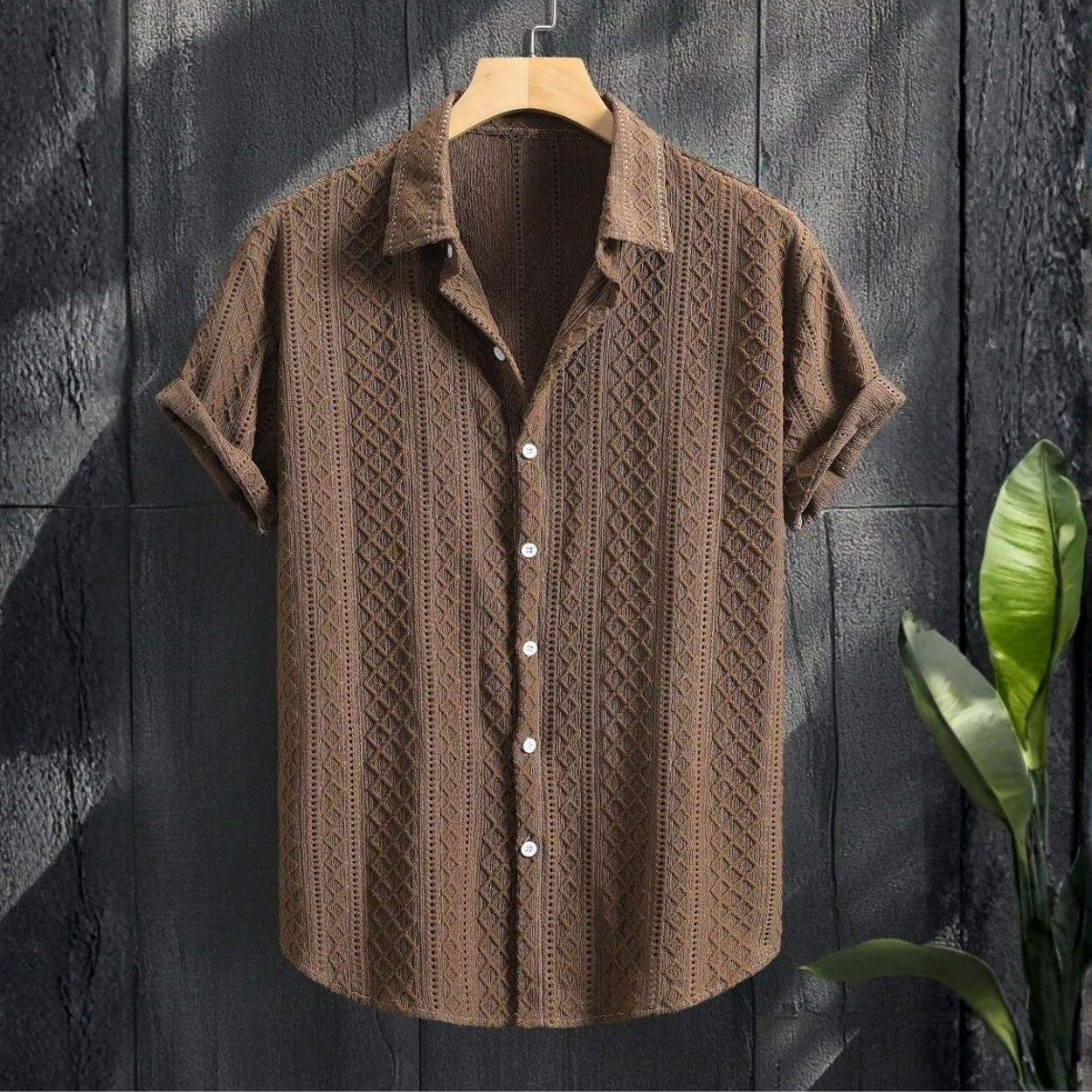 Casual Short Sleeve Textured Knit Shirt For Men