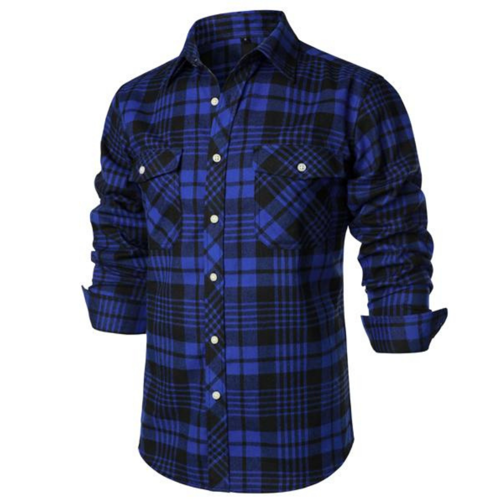 Plaid Flannel Button Up Shirt with Pockets and Classic Casual Fit for Men