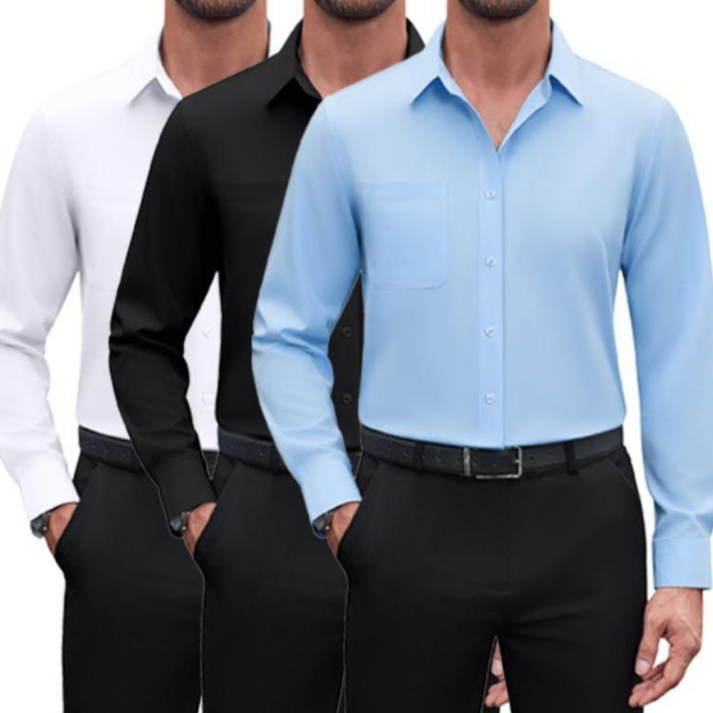 Pack of 3 Long Sleeve Button Down Shirts for Business and Casual Wear for Men