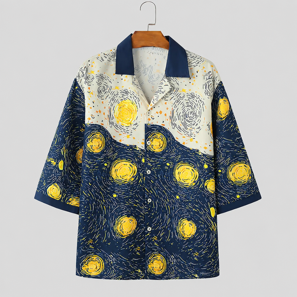Starry Art Print Short Sleeve Casual Shirt with Everyday Style for Men