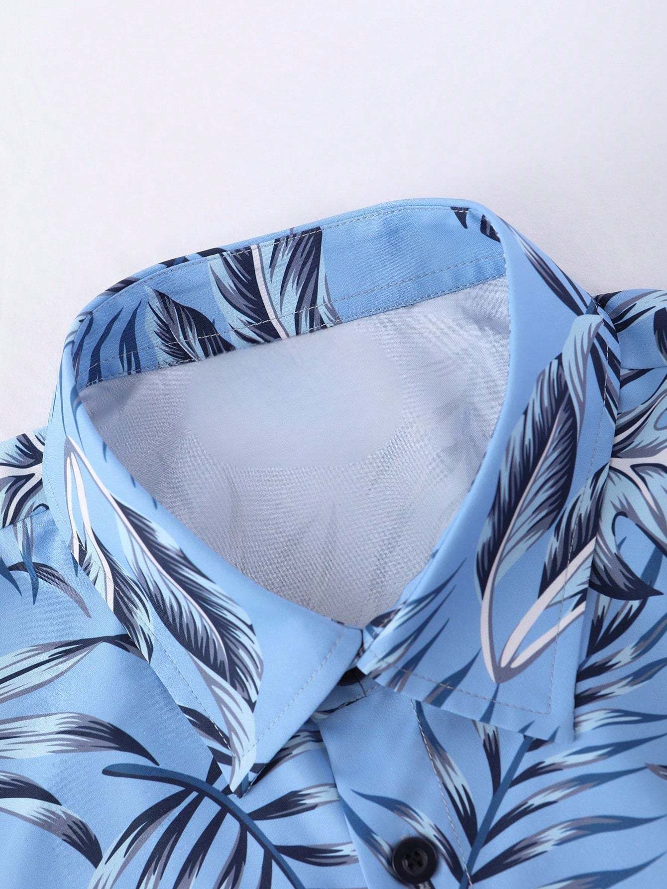 Tropical Print Shirt And Drawstring Shorts-Vacay Outfit