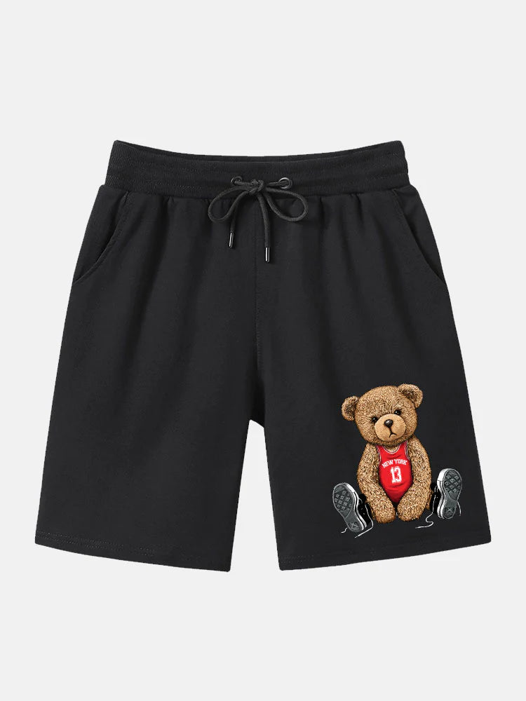 Bear Print Mid Length Shorts-Vacay Outfit