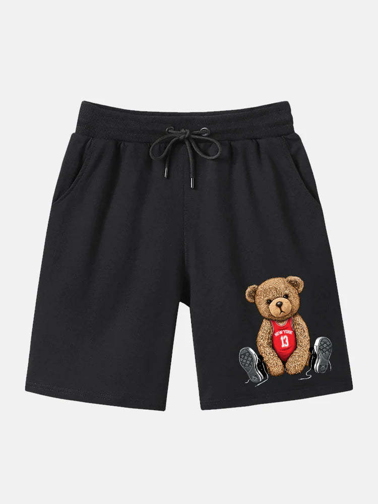 Bear Print Mid Length Shorts-Vacay Outfit