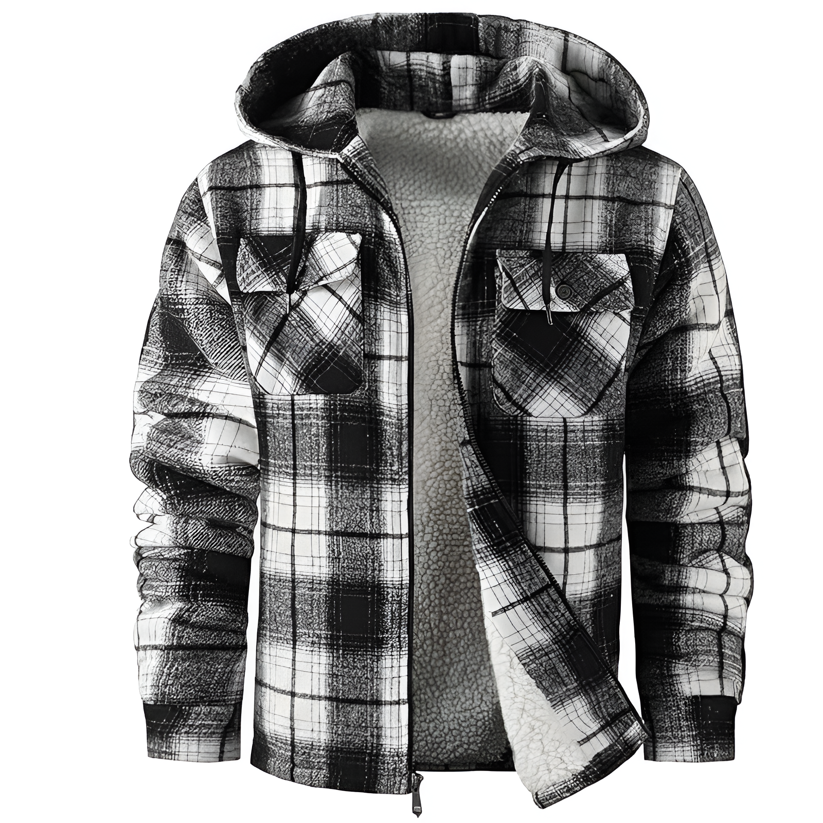 Plaid Sherpa Lined Hooded Flannel Jacket for Men