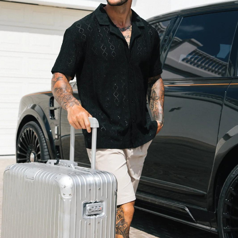 The Riviera Revere Shirt With Midnight Elegance-Vacay Outfit