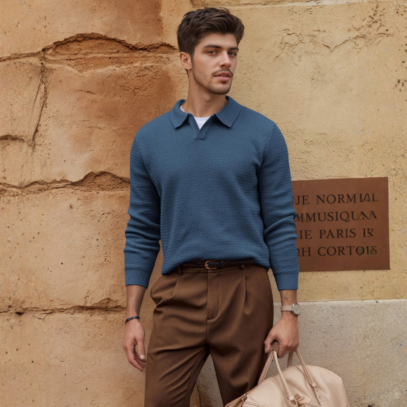 Textured V Style Long Sleeve Pullover