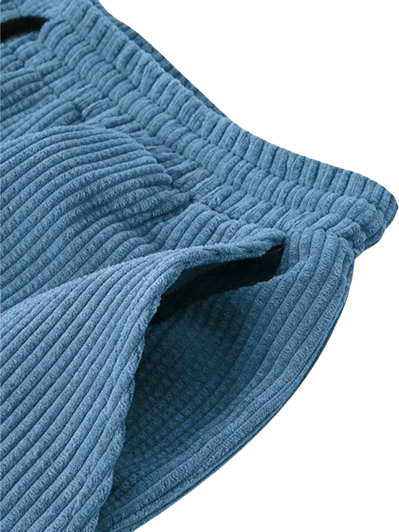 Corduroy Casual Lapel Shirt Shorts Set-Vacay Outfit