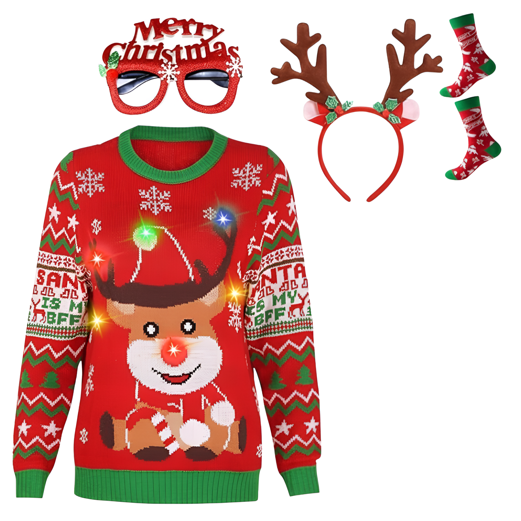 Light Up Ugly Christmas Sweater For Women With LED Reindeer Design