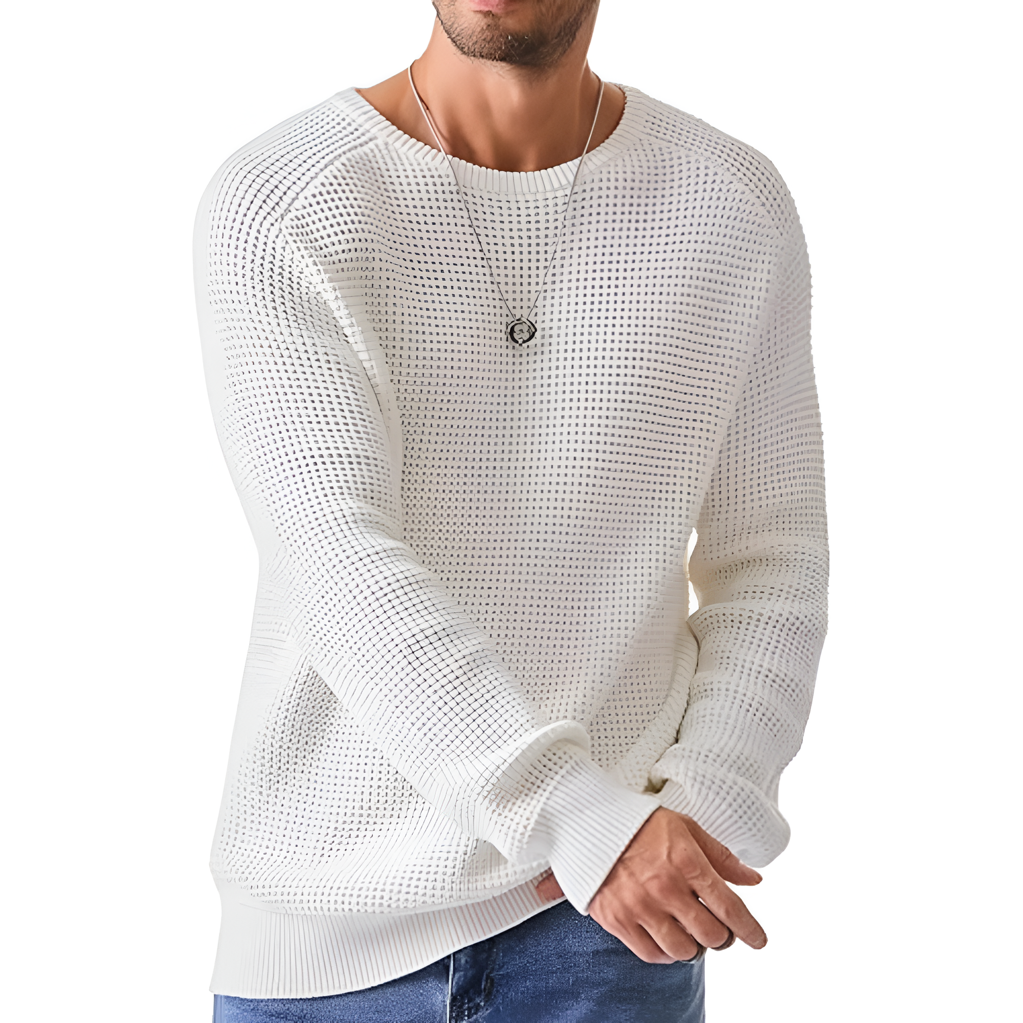 Men's Crewneck Pullover Sweater Waffle Textured Knitted Sweaters Casual Loose Fit Sweaters with Ribbing Edge