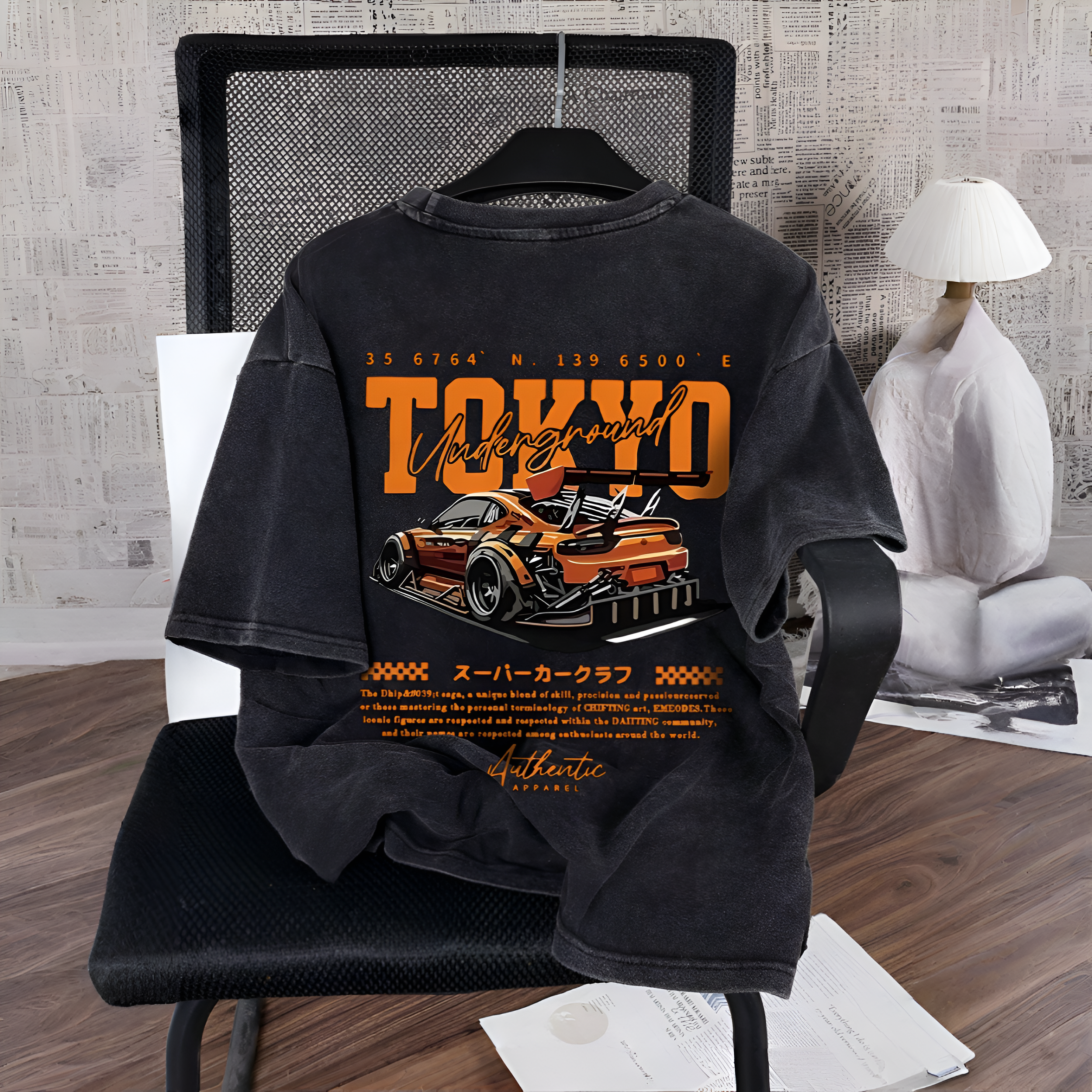 Racing Pattern Slim Washed Vintage Short Sleeve T Shirt For Men