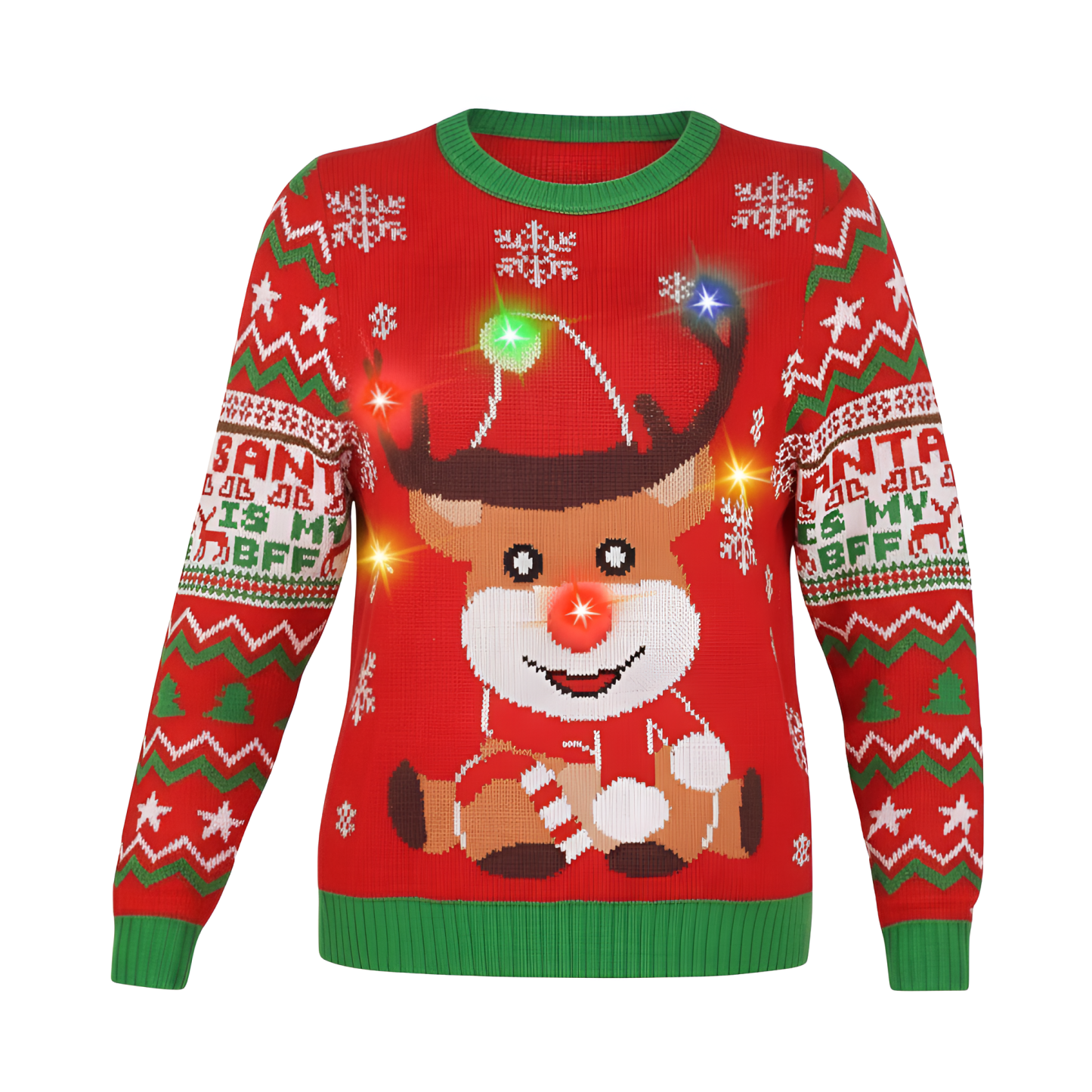 Light Up Ugly Christmas Sweater For Women With LED Reindeer Design