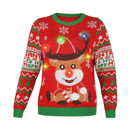 Light Up Ugly Christmas Sweater For Women With LED Reindeer Design