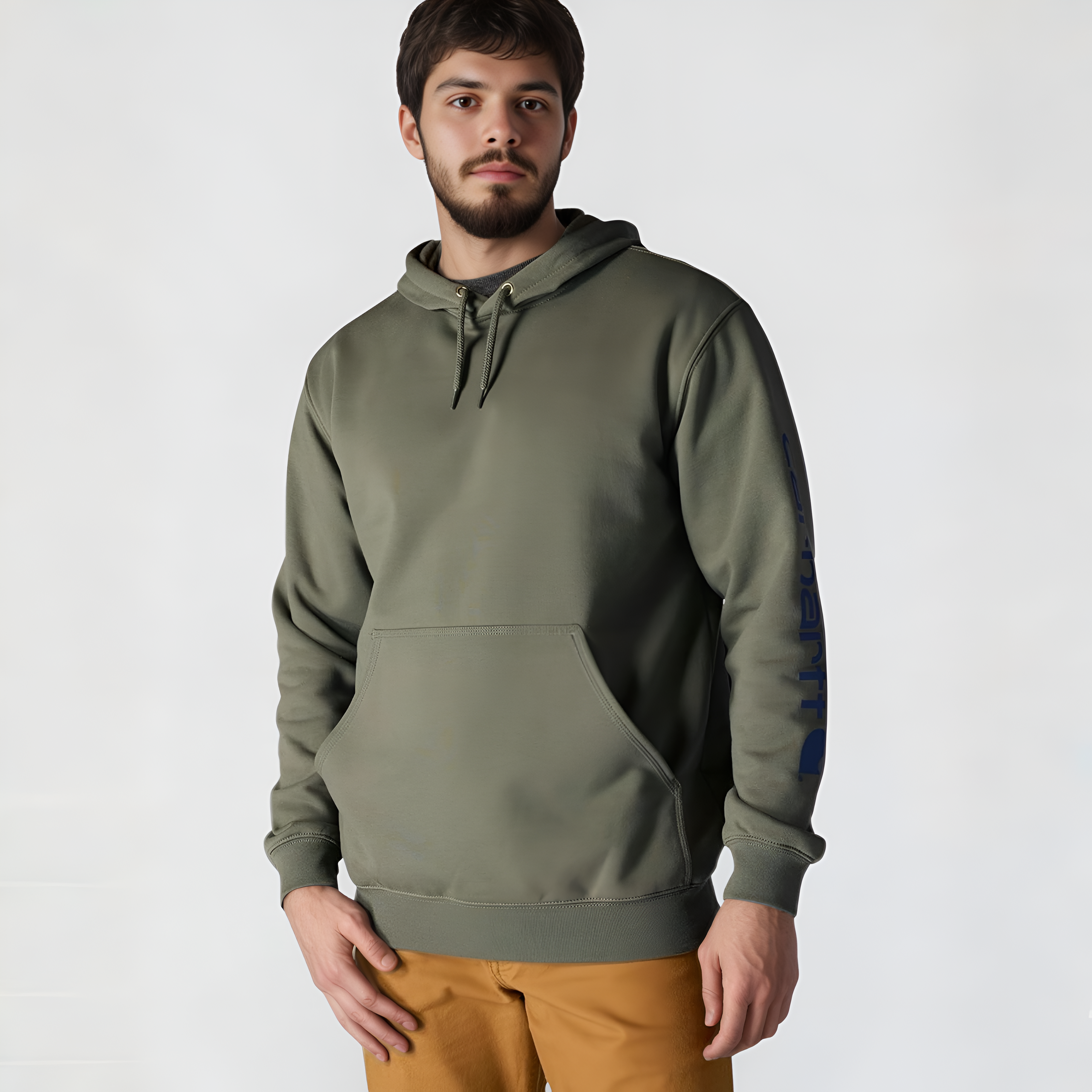 Midweight Pullover Hoodie with Graphic Logo Sleeve