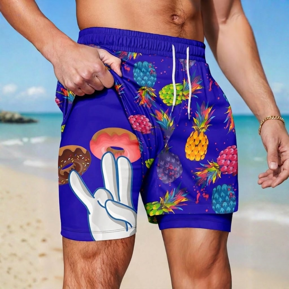 Soft Double Layer Quick Dry Beach Shorts For Men
