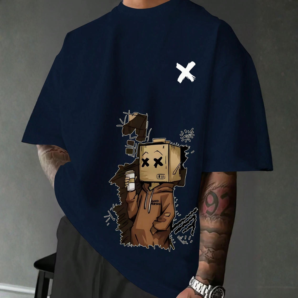 Printed Pattern Round Short Sleeve T Shirt For Men