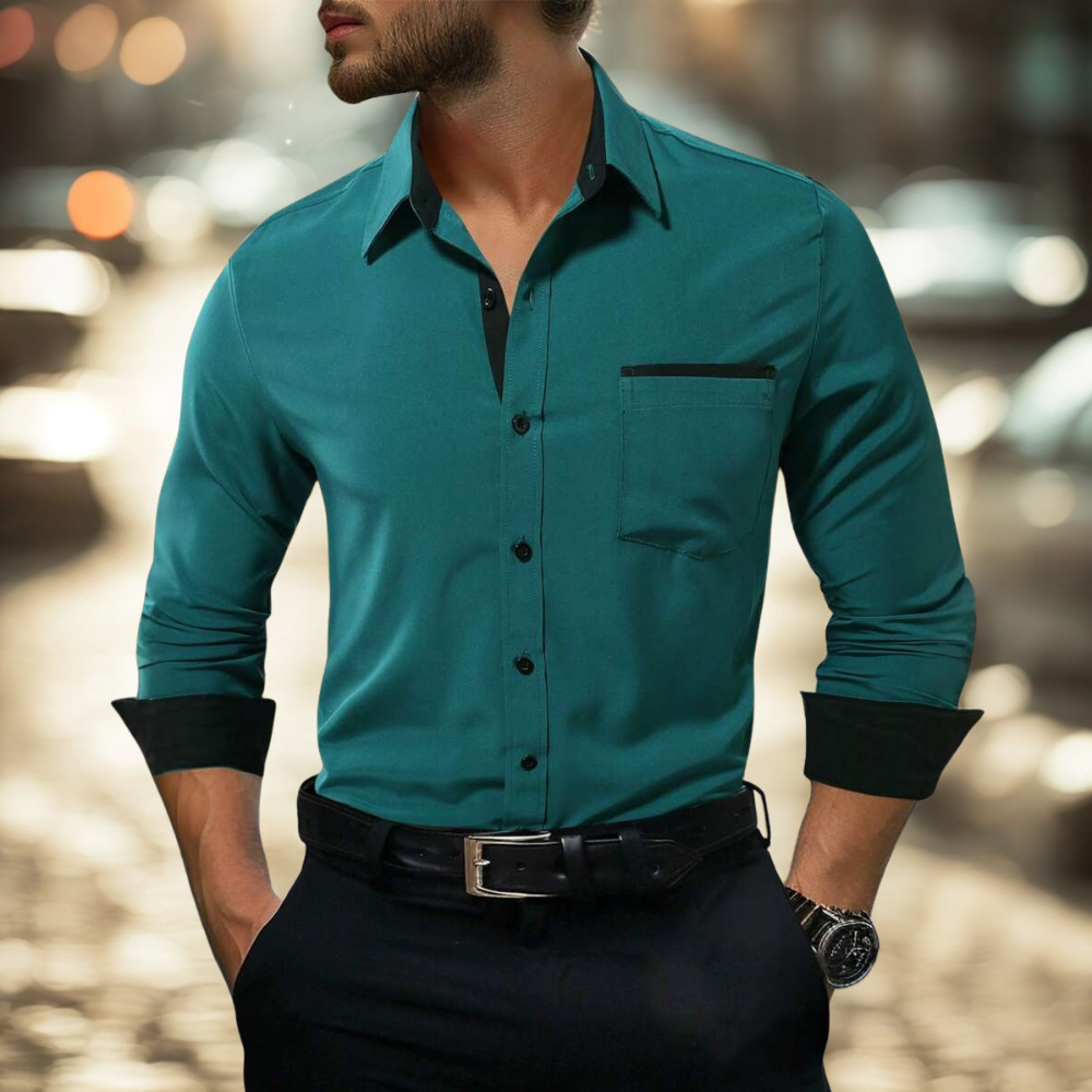Front Button Long Sleeve Casual Shirt With Pocket For Men