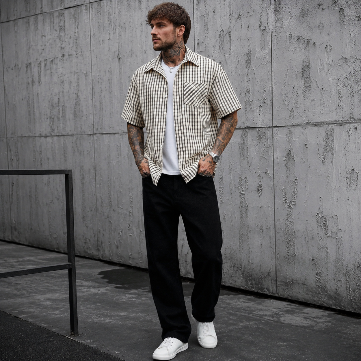 Casual Retro Checkered Short Sleeve Shirt For Men