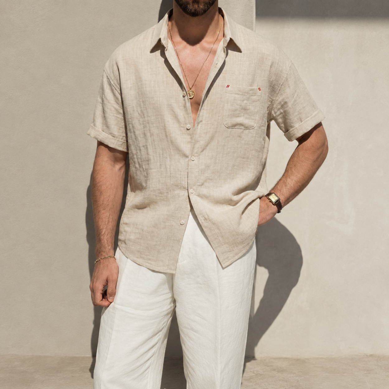 Classic Collared Short Sleeve Shirt For Men