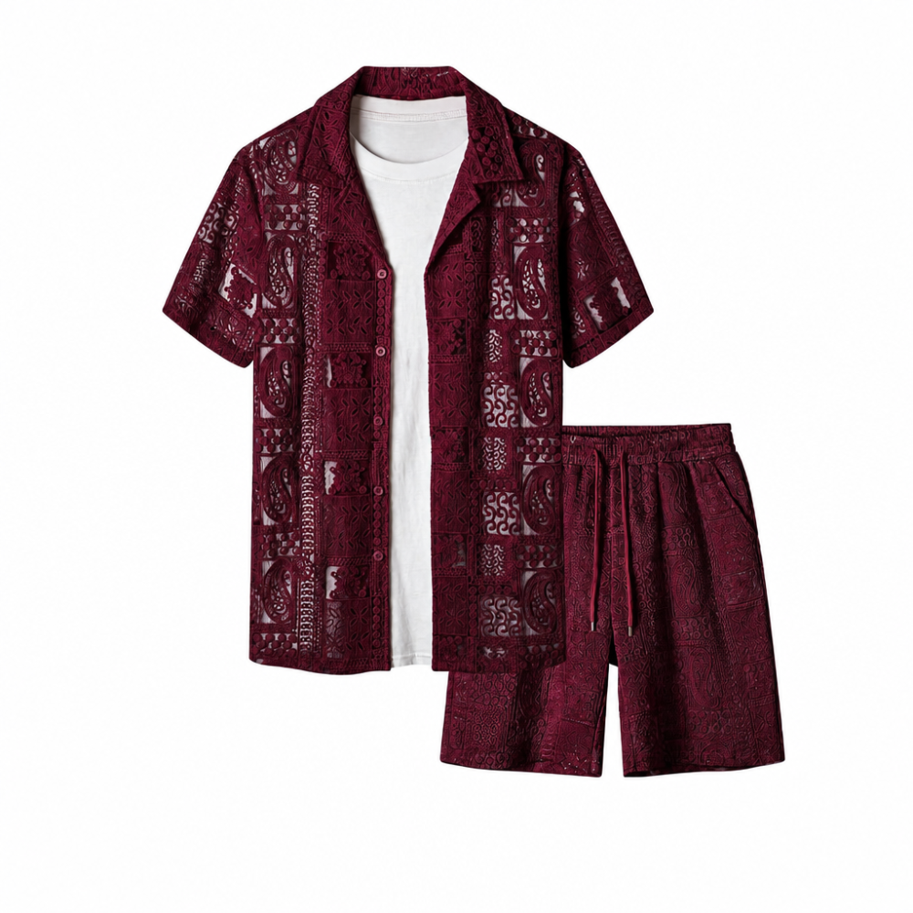 Beach Wear Short Sleeve Shirt and Short Set For Men