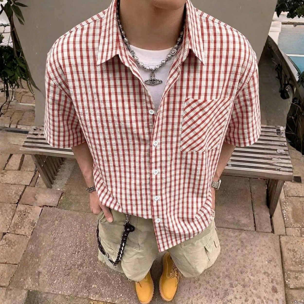 Classic Short Sleeve Shirt With Single Pocket For Men
