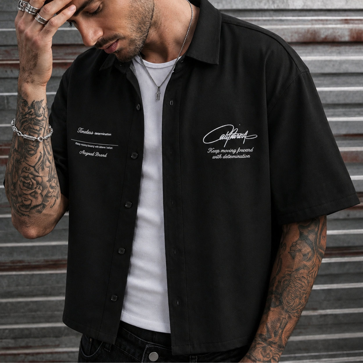 Loose Fit Short Sleeve Streetwear Shirt For Men