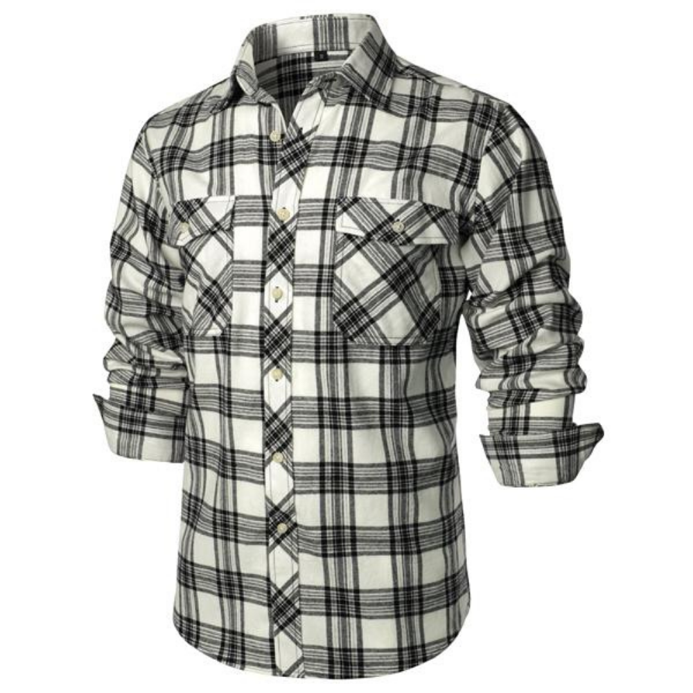 Plaid Flannel Button Up Shirt with Pockets and Classic Casual Fit for Men