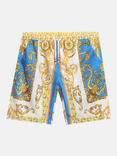 Baroque Print Button Up Shirt And Shorts-Vacay Outfit