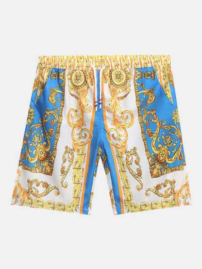 Baroque Print Button Up Shirt And Shorts-Vacay Outfit