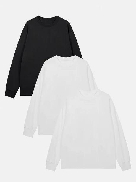 3 Pieces Long Sleeve Ribbed Cuff T-Shirt-Vacay Outfit