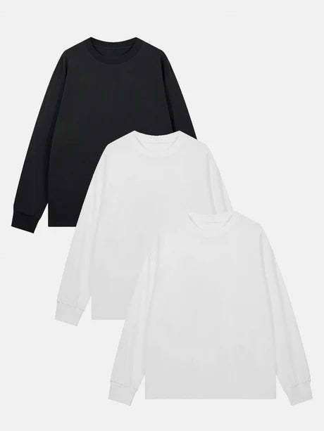 3 Pieces Long Sleeve Ribbed Cuff T-Shirt-Vacay Outfit