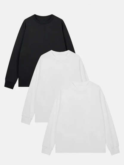 3 Pieces Long Sleeve Ribbed Cuff T-Shirt-Vacay Outfit