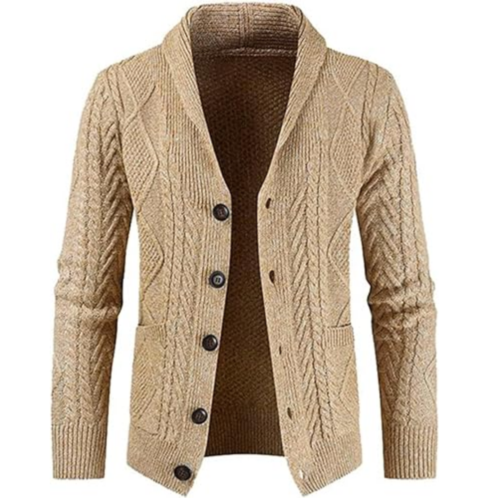 Men's Casual Wool Blend Cardigan Sweaters Long Sleeve Shawl Collar Buttons Down Cable Knit Sweater