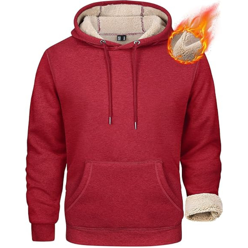 Mens Heavy Hoodie Sherpa Fleece Lined Pullover Thick Winter Hooded Sweatshirt