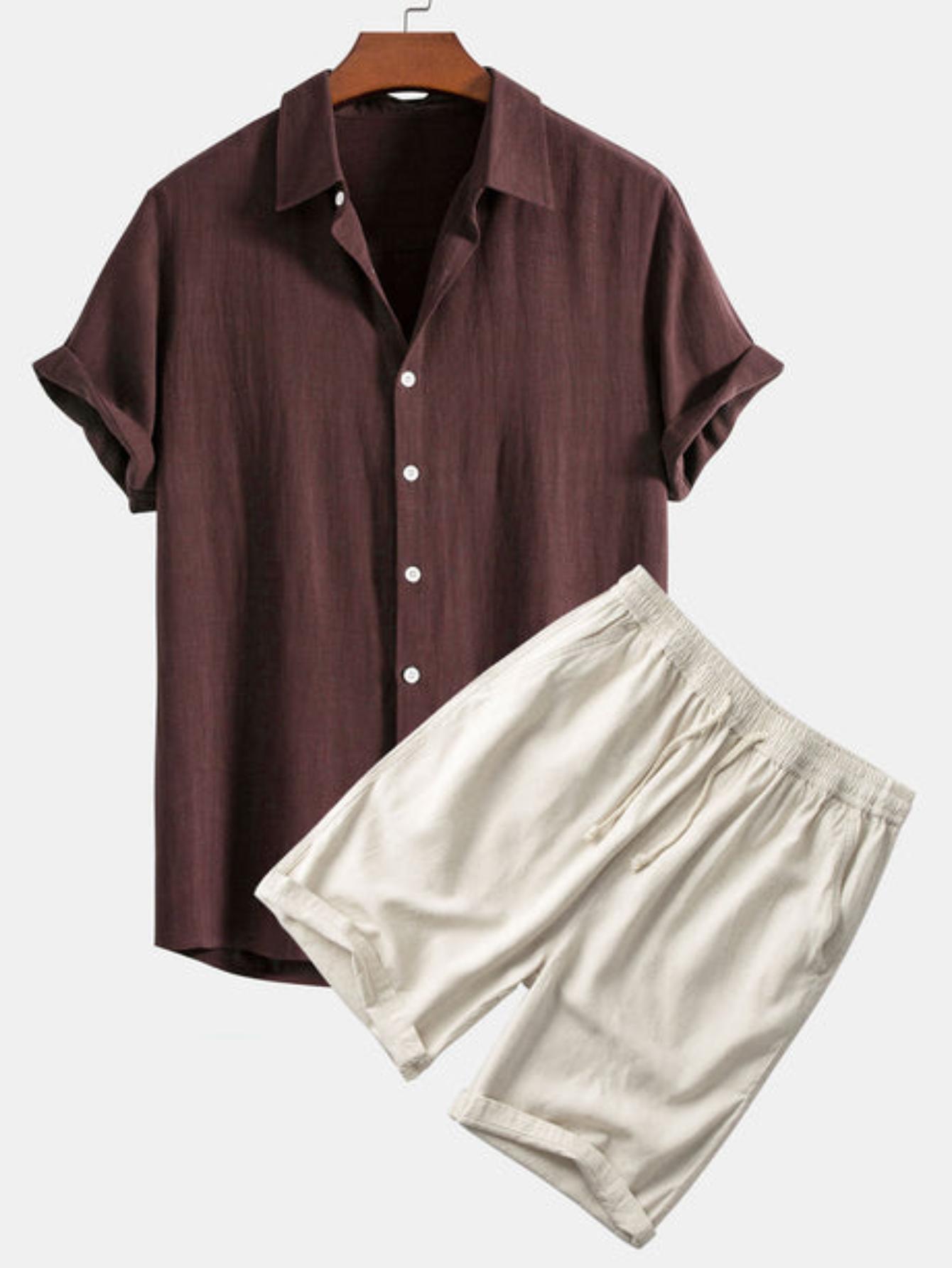 Neutral Linen Blend Lounge Set-Vacay Outfit