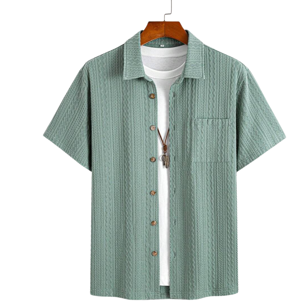 Textured Revere Collar Short Sleeve Casual Vacation Shirt For Men